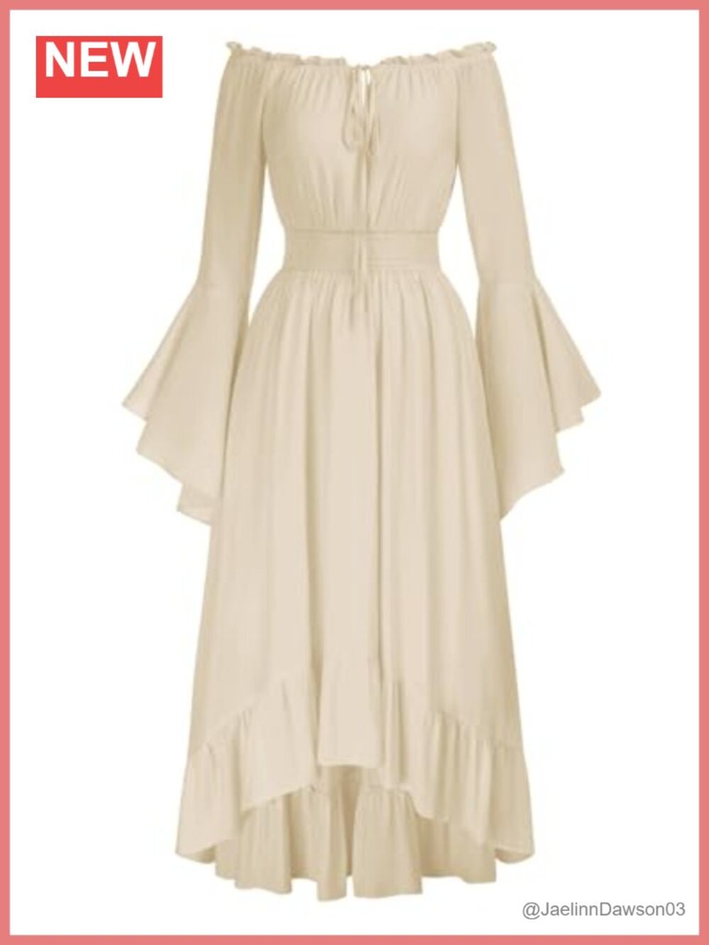 Renaissance Off Shoulder Bell Sleeve High Low Dress with Pockets